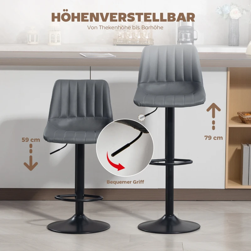 HOMCOM Barhocker 2er-Set im Retrodesign, mit Fußstütze, höhenverstellbar, 43 cm x49,5 cm x 111 cm