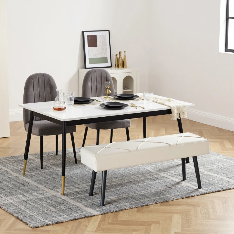 HOMCOM Banco de Pé de Cama Multifuncional e Moderno Banco de Dormitório com Pés de Aço e Assento Acolchoado 100x36x45 cm Creme