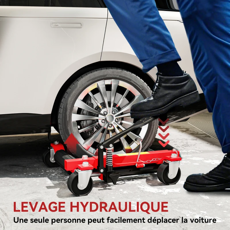 HOMCOM Lot de 2 chariots de manutention de voiture capacité 680kg chariot de déplacement largeur pneu 22,8cm 56x54x19,5cm, noir