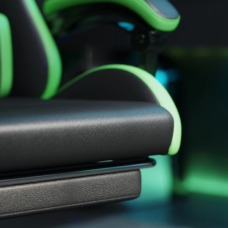 Vinsetto Cadeira Gaming Reclinável até 135° com Suporte Lombar Altura Ajustável Almofada de Cabeça e Apoio para os Pés Retrátil 65x65x121-129 cm Preto e Verde