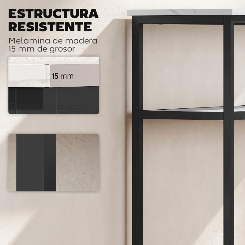 HOMCOM Consola Recibidor Estrecha con Superficie con Efecto Mármol Estante Abierto y Marco de Metal 100x30x81 cm Blanco