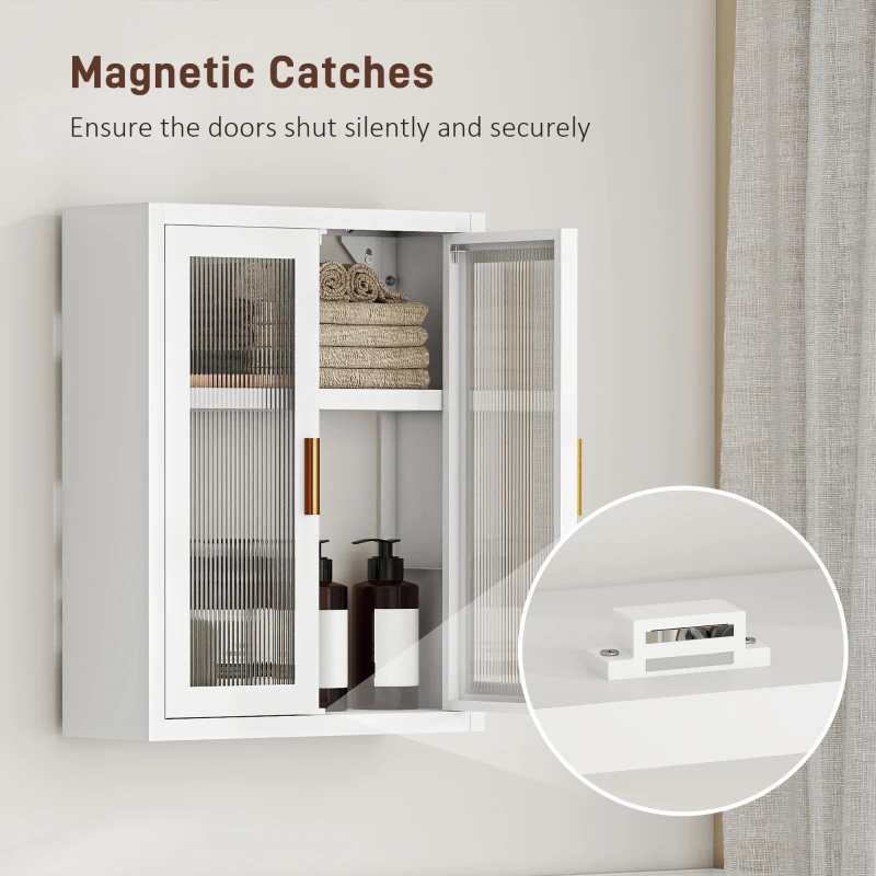 HOMCOM Armário de Casa de Banho de Parede com Portas de Acrílico Prateleira Ajustável Fecho Magnético 40x14x50 cm Branco