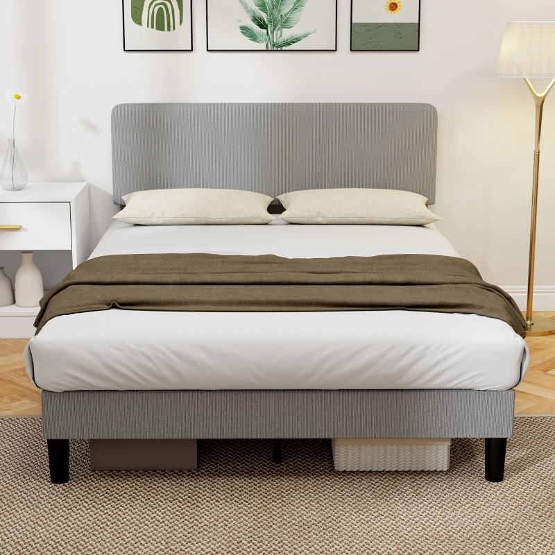 HOMCOM Telaio letto matrimoniale, con rete a doghe in legno, testiera regolabile, imbottito in velluto a coste, 140 x 190 cm, Grigio