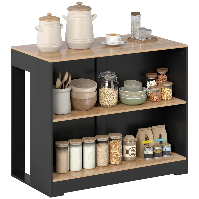 HOMCOM Bartheke Kücheninsel mit 3 Ablagen für Wohnzimmer und Wohnbereich, 113x60x90 cm, Schwarz und Holz