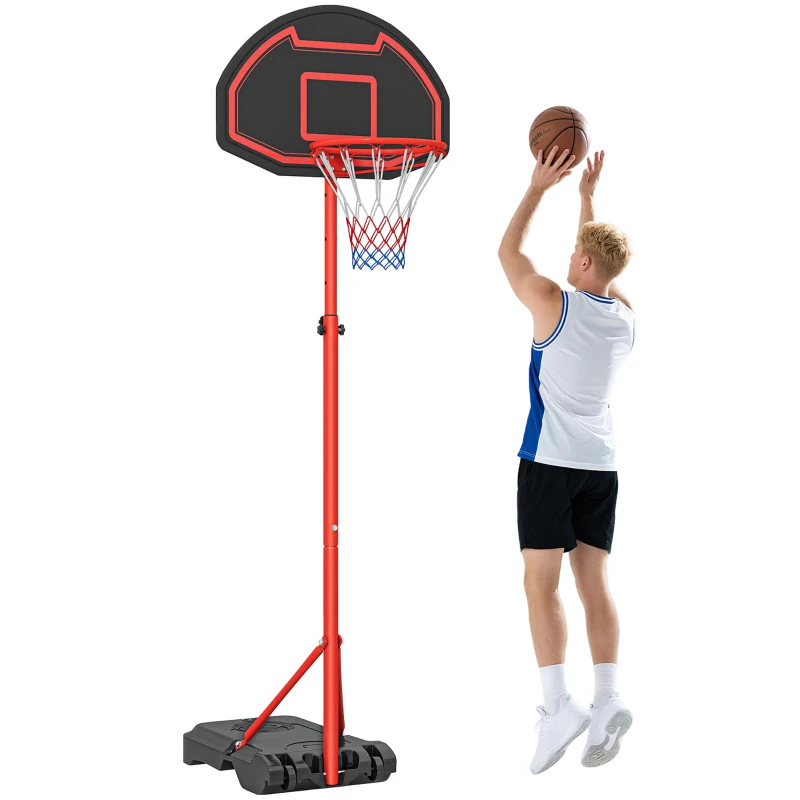 HOMCOM Canestro Portatile Canestro Basket da Esterno con Altezza Regolabile 193.5-248.5cm e Base da Riempire con Acqua o Sabbia, in Acciaio e Nylon 73x49x194-249cm