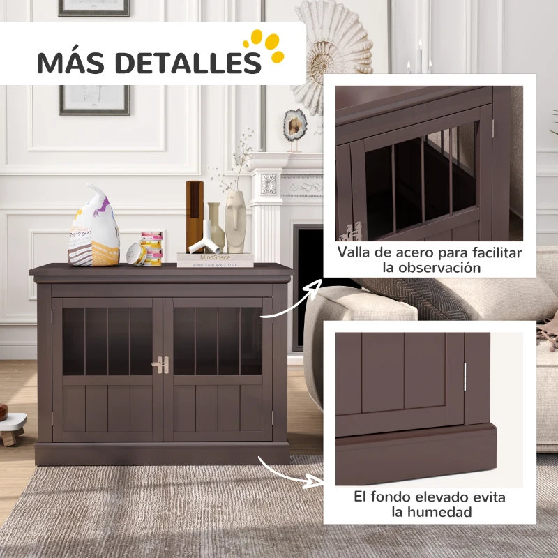 PawHut Jaula para Perros Pequeños Mesa Auxiliar Moderna con 3 Puertas Francés con Cierre Magnético 78x53x59,3 cm Café