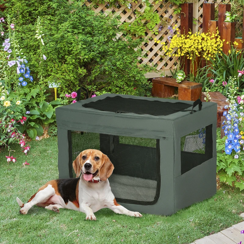 PawHut Sac de transport pliable pour animaux de compagnie avec poignée tissu en maille 89,5L x 62,5l x 62,5H cm gris noir