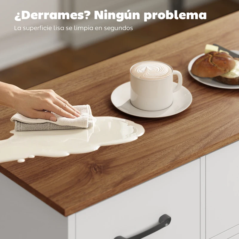 HOMCOM Aparador de Cocina Rústico 4 Estantes de Puerta Estantes Ajustables 3 Cajones 120x38x87 cm Blanco y Nogal