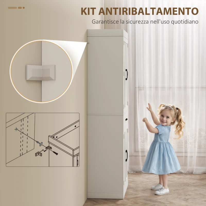 HOMCOM Dispensa Cucina in stile Country con 2 Armadietti, 6 Ripiani e Cassetto, in Legno, 76x39.5x183.5 cm, Bianco