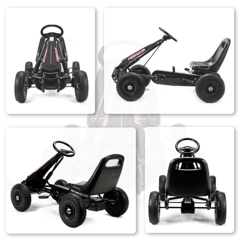 AIYAPLAY Kart à pédales Go-Kart pour enfants siège réglable pneus EVA embrayage manuel et frein 110 x 61 x 62 cm noir