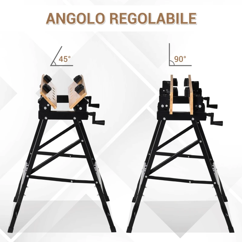 HOMCOM Banco da Lavoro Pieghevole con 4 Morse, Riga e Goniometro, Portata 150 kg, Nero e Legno