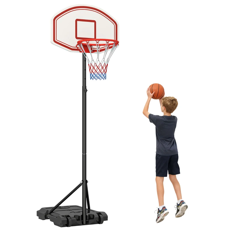 HOMCOM Canestro Basket da Interno ed Esterno Portatile con Altezza Regolabile 5 Livelli 175-215cm, Canestro da Basket con Ruote, Struttura Metallo e Base Riempibile, Tabellone PE