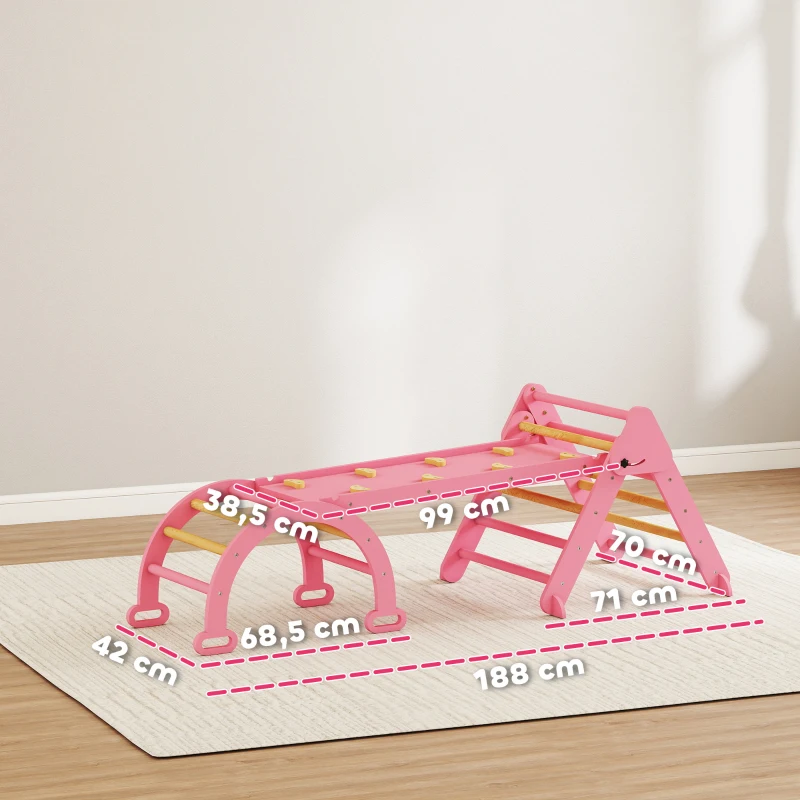 AIYAPLAY Klettergerüst Indoor, 7 in 1 klappbar Kletterdreieck mit Rutsche, Kletterbogen