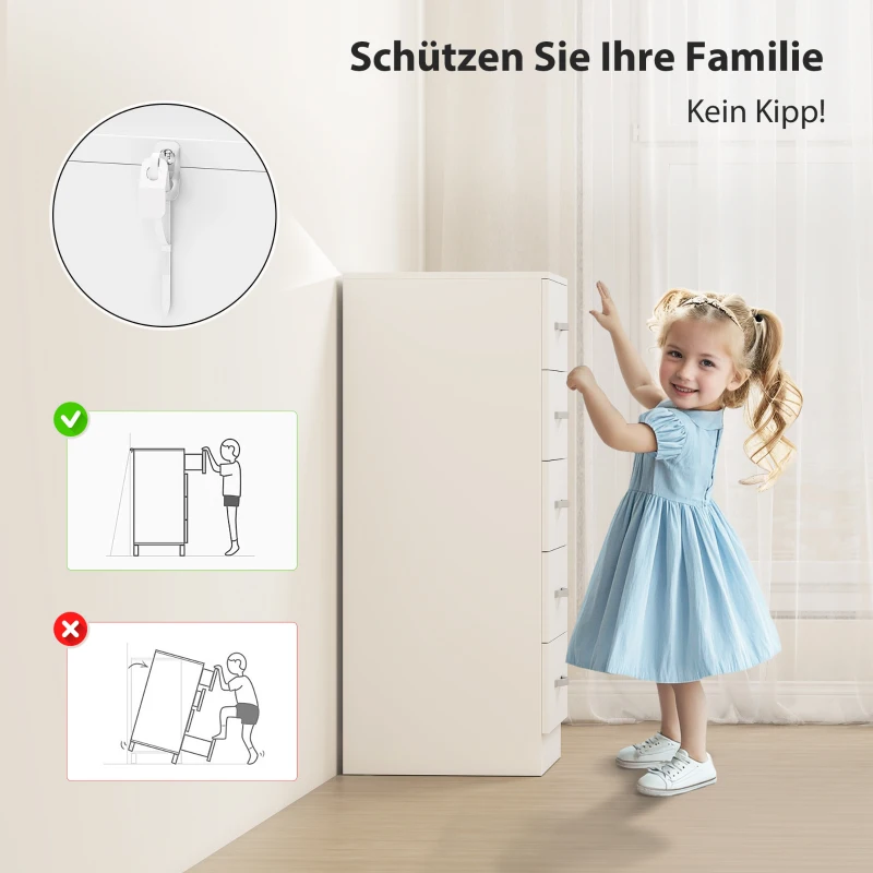 HOMCOM Ladekast met 5 lades, ladekast voor kleding en spullen, spaanplaat, wit