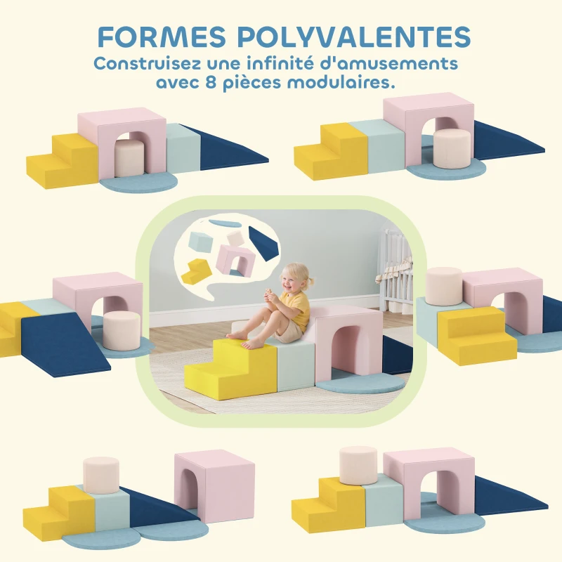 AIYAPLAY Parcours motricité bébé jouet d'escalade modulable 8 pièces housse lavable en velours 51 x 40 x 40 cm multicolore