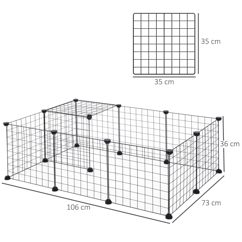 PawHut Parque Metálico para Animales Pequeños de 12 Paneles Desmontable Diseño DIY para Erizo Hámster 106x73x36 cm Negro