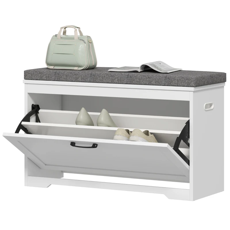 HOMCOM Banco Zapatero Moderno con Asiento Acolchado Estante Ajustable para 8 Pares de Zapatos para Entrada 80x30x50 cm Blanco