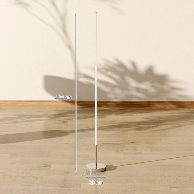 HOMCOM Lampadaire LED, lampadaire sur pied salon à intensité variable, télécommande, interrupteur à pied, Ø20x150cm, argent