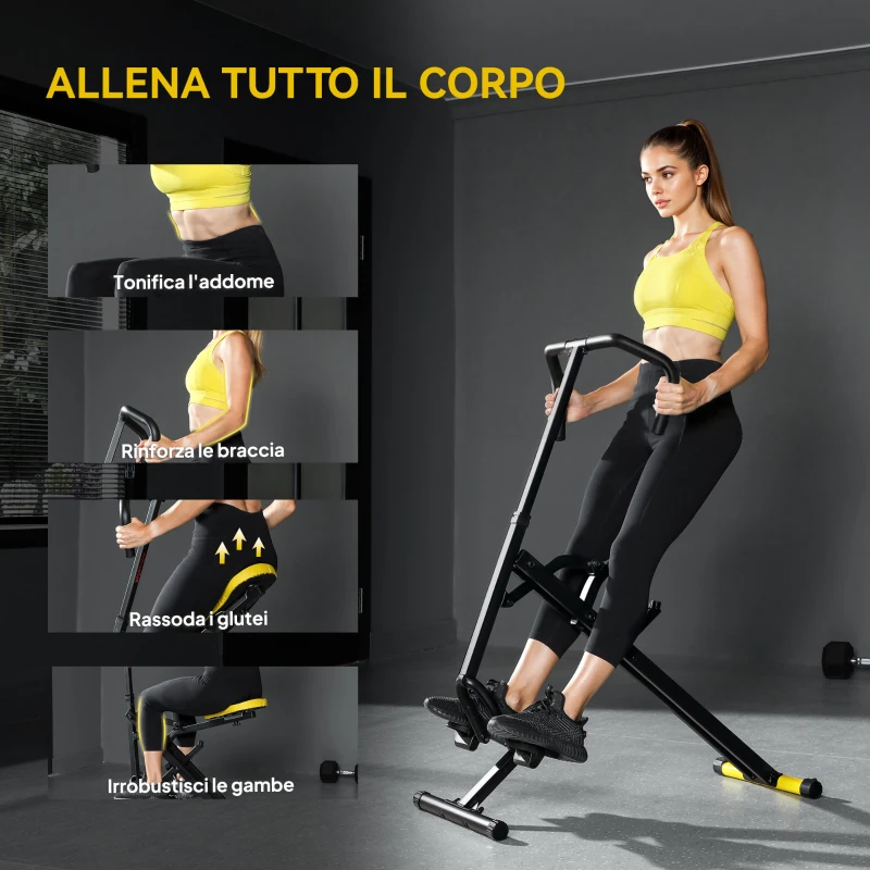 SPORTNOW Macchina Total Crunch Pieghevole con Seduta Regolabile, in Metallo e Plastica, 57x105x115 cm, Giallo