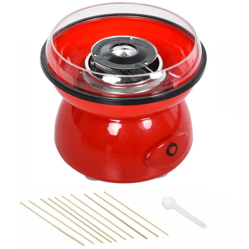 HOMCOM 450W Candy Floss Machine, Professional Automatic Cotton Candy Sweet Machine with Candyfloss Sticks, Spoon, Splash Guard, Non-Slip Base for Birthday Christmas Wedding Party, Funfair Style, Red