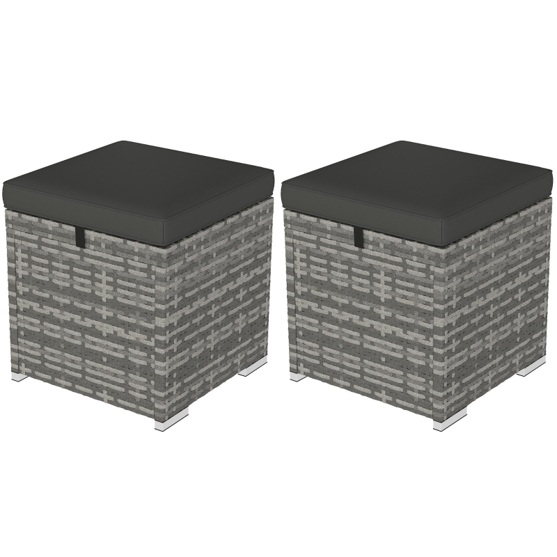 Outsunny 2er Set Rattan Hocker Sitzhocker mit Rattanoptik Stauraum Kissen Deckel 120 kg belastbar 40x40x41cm Dunkelgrau