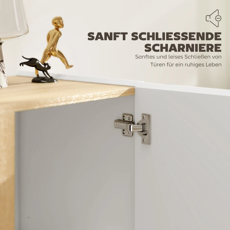 HOMCOM Kommode, Sideboard mit Soft-Close-Türen, anpassbares Regal, für Wohnzimmer, Küche, Esszimmer, Weiß