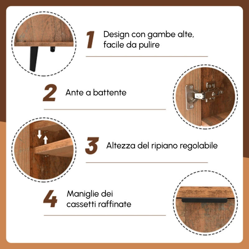 Credenza Vintage in Legno Marrone con 3 Cassetti e Ripiani Regolabili per Soggiorno e Sala da Pranzo, Marrone antico