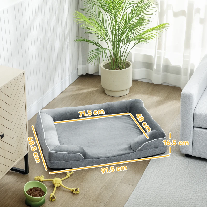 PawHut Medium Dog Bed Cat Bed with Non-Slip Base Removable & Washable Cover 91.5x68.5x16.5 cm Gray