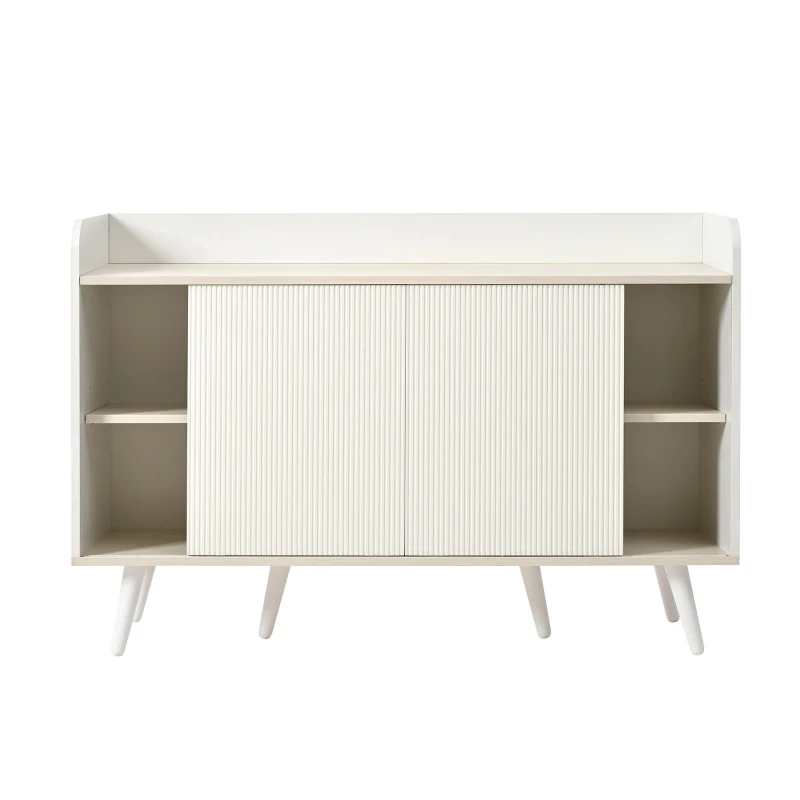 Credenza con 3 cassetti, ante scorrevoli a righe, 117,5x39,5x79 cm, Bianco