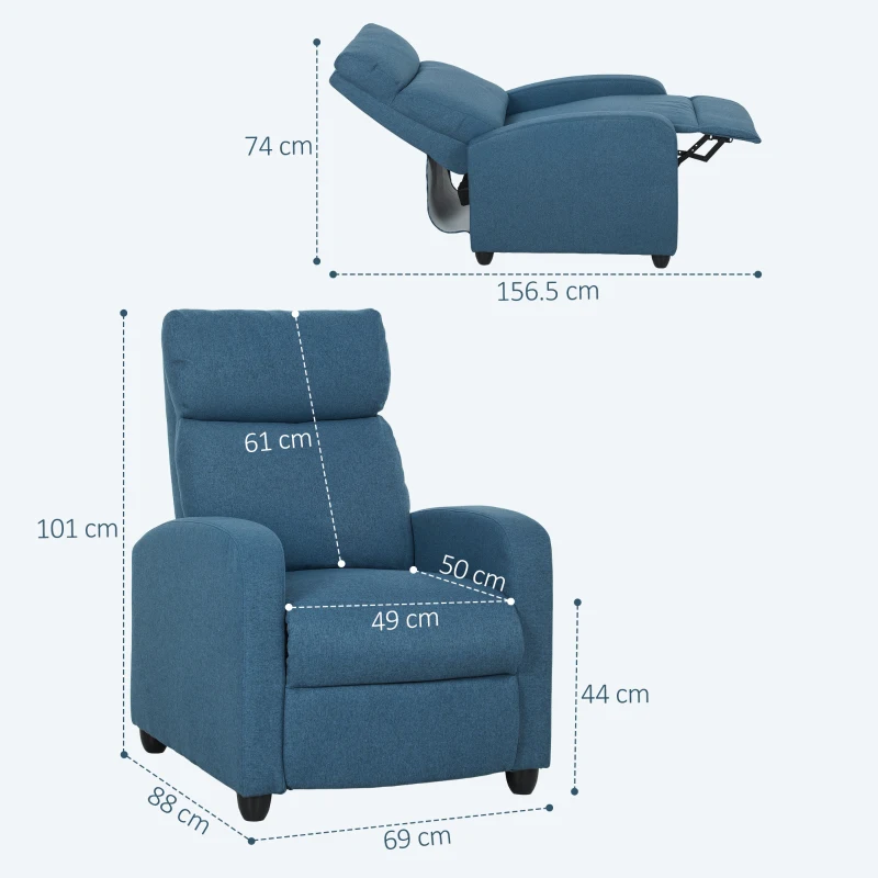 HOMCOM Scaun Recliner din Țesătură, Sezut Manual pentru Home Theater, Fotoliu Recliner Singur cu Scaun Căptușit pentru Living, Negru