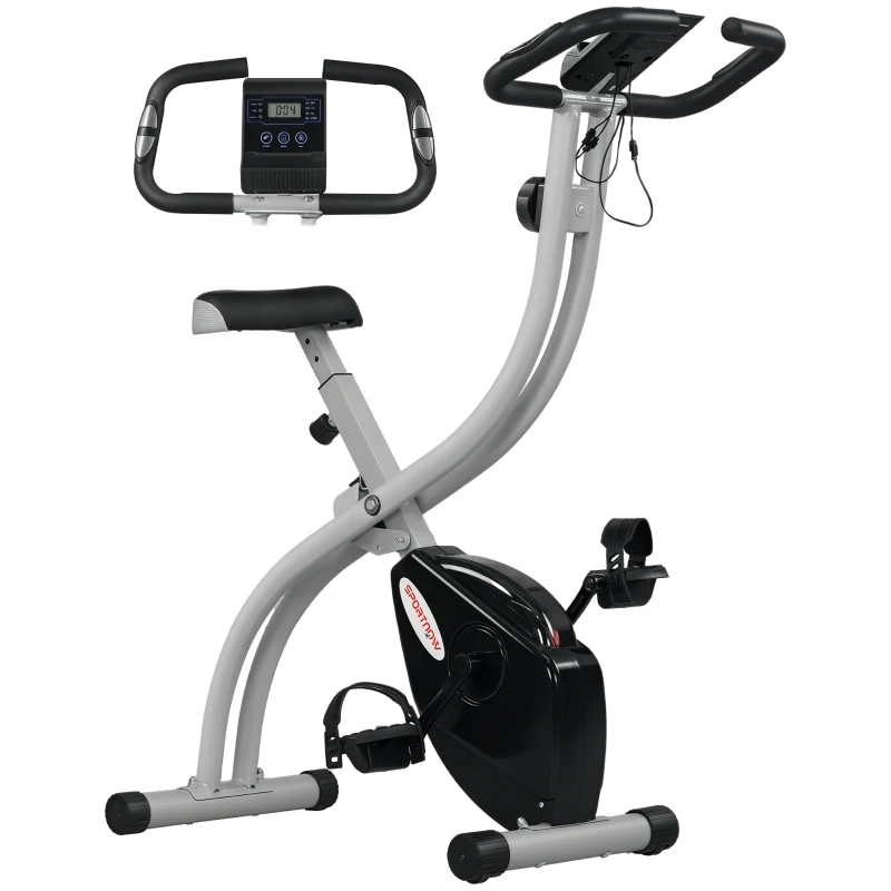 SPORTNOW Magnetic Exercise Bike, Foldable X-Bike with Adjustable Resistance, Pulse Sensor, Wheels and LCD Monitor, Grey