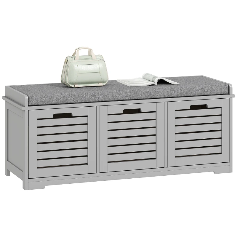 HOMCOM 3-Drawer Shoe Storage Bench - Grey
