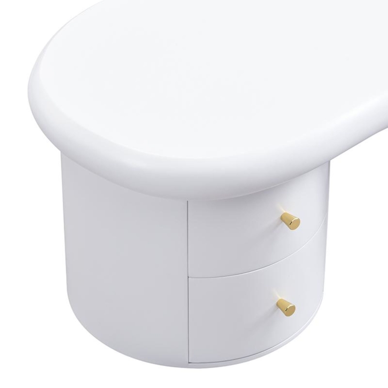 Tavolino da salotto con forma irregolare, 2 cassetti, 97x64x42 cm, Bianco