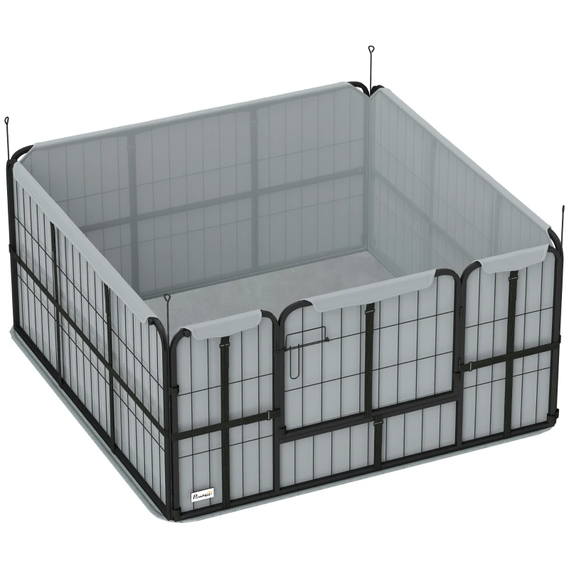 PawHut Steel Dog Whelping Box with Washable Whelping Pad, Wind-Resistant Cloth, for Small, Medium Dogs, 122 x 122 x 60cm