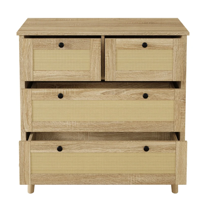 Cassettiera con 4 cassetti in rattan, 80x40x80 cm, Colore naturale