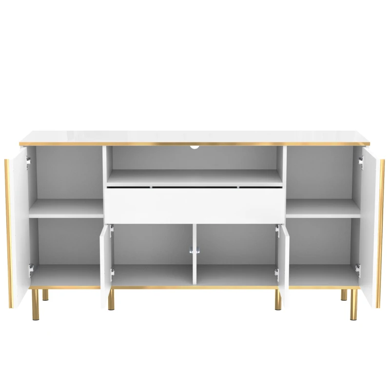 Credenza con illuminazione a LED, 4 ante, 1 cassetto, 150x40x80 cm, Bianco