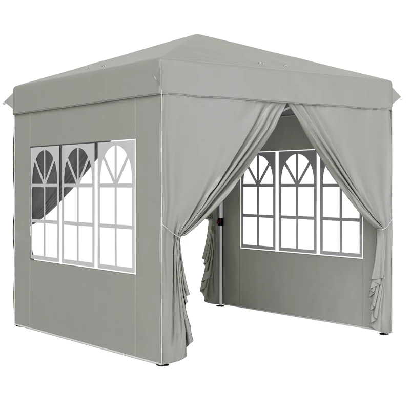 Outsunny Gazebo da Giardino Pop Up con 2 Finestre e Gambe Regolabili, in Metallo e tessuto Oxford, 248x248x270 cm, Grigio