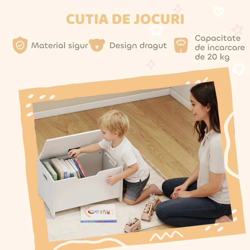 AIYAPLAY Cutie pentru jucării din lemn în formă de urs cu capacitatea de 20 kg, 60x38x48 cm, alb