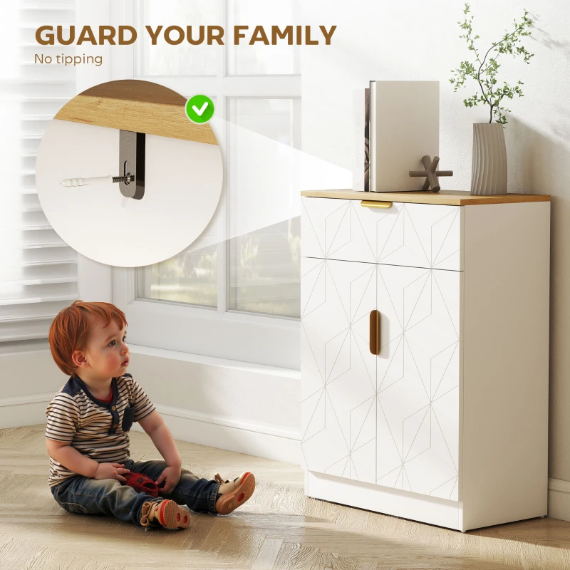 HOMCOM Sideboard Storage Cabinet, Modern Storage Cupboard with Drawer and Adjustable Shelf for Living Room, Kitchen, Dining Room, Entryway, White