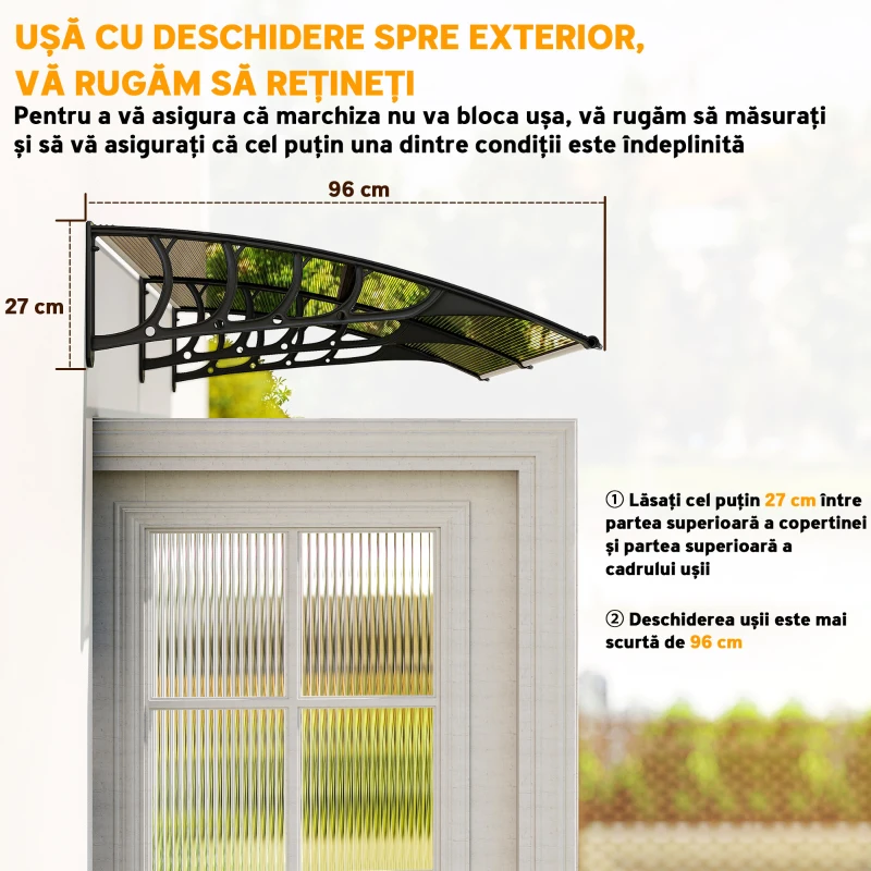 Outsunny Copertina de exterior pentru ferestre si usi, din policarbonat si aluminiu, 200x96x27cm – maro