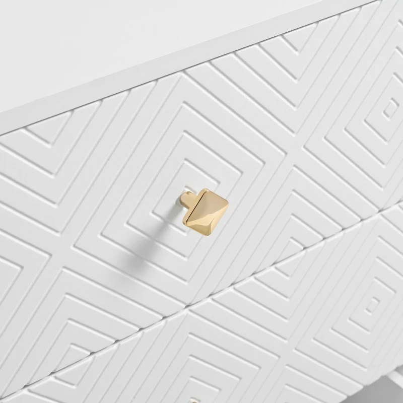 Cassettiera a 6 cassetti, con motivo geometrico e maniglie a forma di diamante, per camera da letto e soggiorno, 120x40x80 cm, Bianco