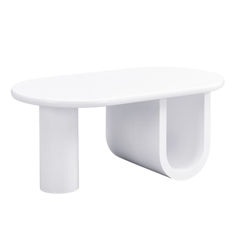 Tavolino da salotto ovale con gambe a U, in MDF e ampio spazio portaoggetti, 98,5x53,5x42 cm, Bianco