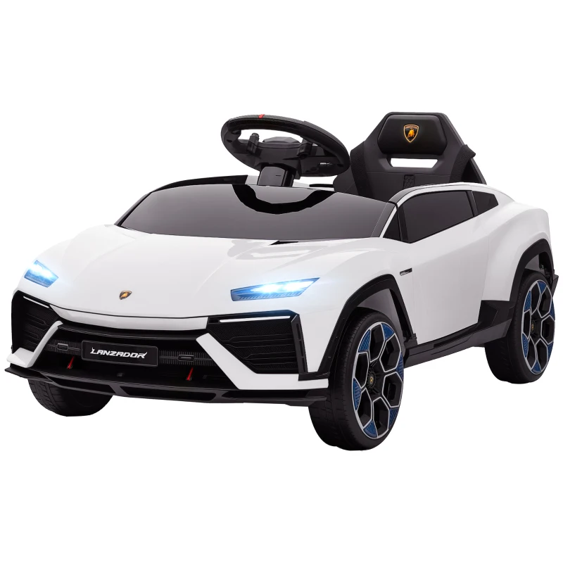 AIYAPLAY Mașină Electrică pentru Copii Licență Lamborghini cu Claxon și Telecomandă, 101.5x49x43 cm, Albă