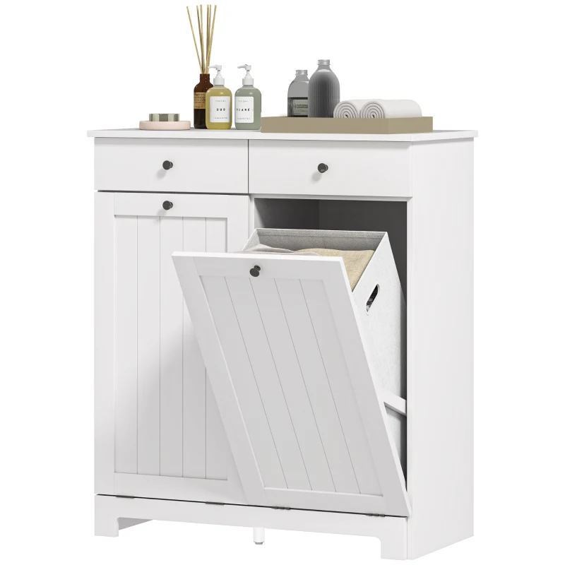 HOMCOM Mobile Bagno con 2 Ceste Portabiancheria Rimovibili, 2 Cassetti e 2 Ante a Ribalta, 78x38x90 cm, Bianco