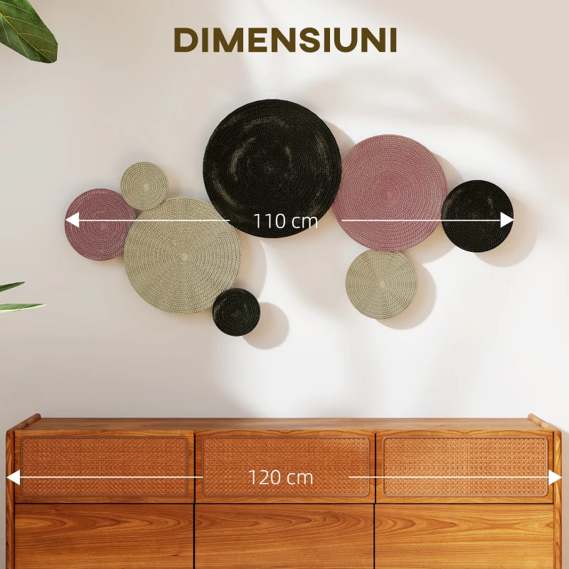 HOMCOM Decor de Perete cu 8 Discuri 3D din Metal în culori Bronz, Portocaliu și Galben