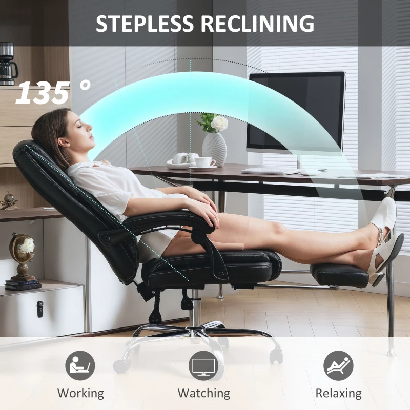 HOMCOM Scaun de birou rabatabil cu suport pentru picioare și capacitate de 120 kg, negru