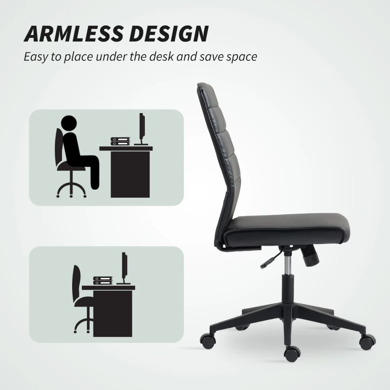 HOMCOM Scaun de birou ergonomic și ajustabil cu spătar curbat, din piele PU și oțel, 58x53x97-107 cm, Negru