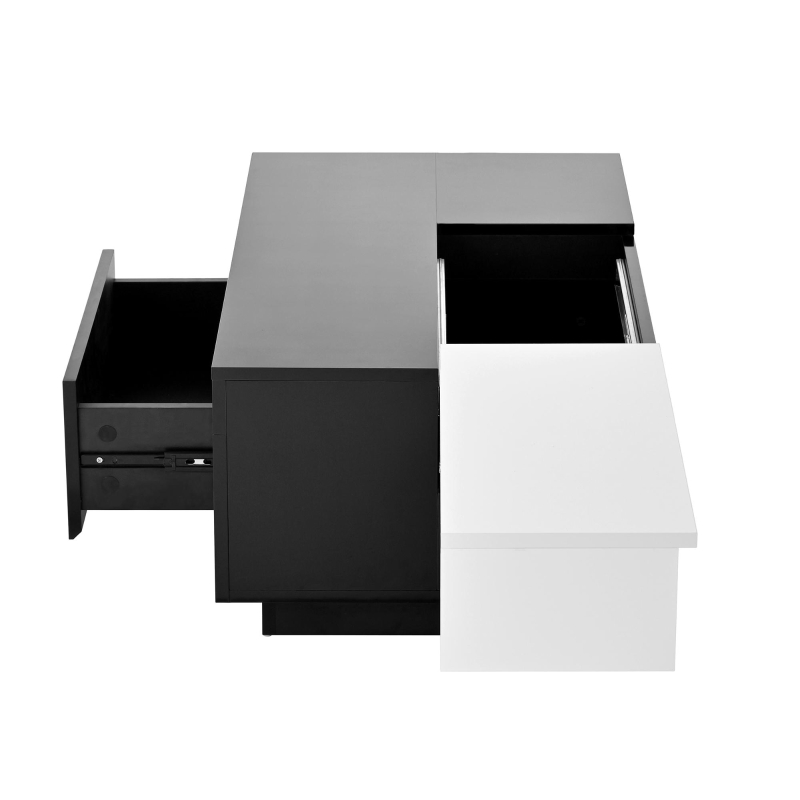 Tavolino da salotto con illuminazione LED, piano estraibile e vano portaoggetti, 80x50x35,5 cm, Bianco+Nero