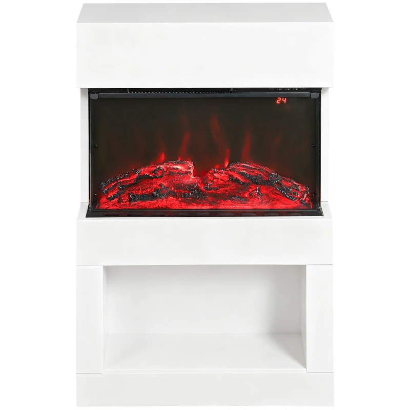 HOMCOM 19" Electric Fireplace with Surround, 3D Flame Effect, 6 Colours & 3 Brightness Levels, 1000W/2000W White Electric Fire and Mantel Reach up to 30㎡ Space with Remote & Timer, 3 Sided View