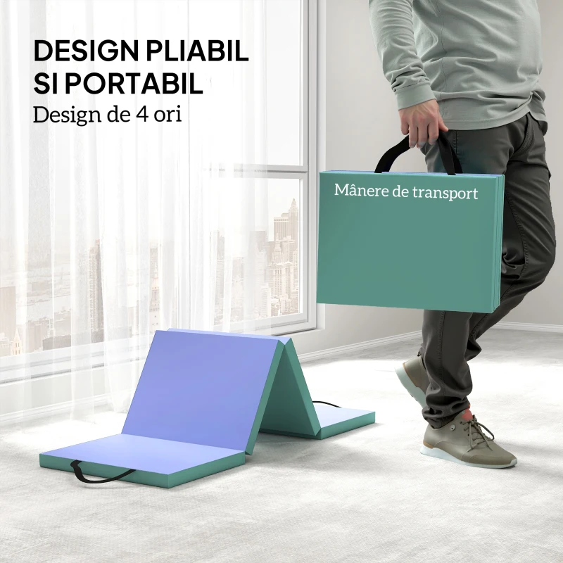 SPORTNOW Covor de Fitness Pliabil și Imbottito cu 2 Mânere Verde și Violet